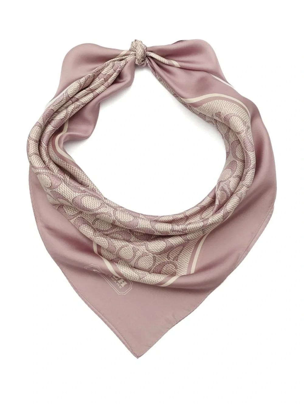 New Coach Pink & Cream Printed Signature Silk Bandana Scarf